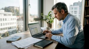 Vodja razvija strategijo za poslovanje s podjetji za svojo mizo.