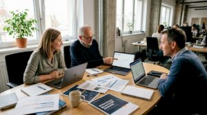 V pisarni se ekipa posveča analizi podatkov.