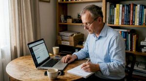 Podjetnik razvija strategijo privabljanja strank prek vsebinskega marketinga.