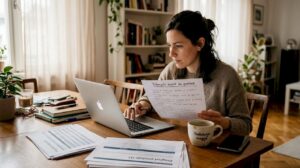 Podjetnik ob kuhinjski mizi snuje marketinški načrt