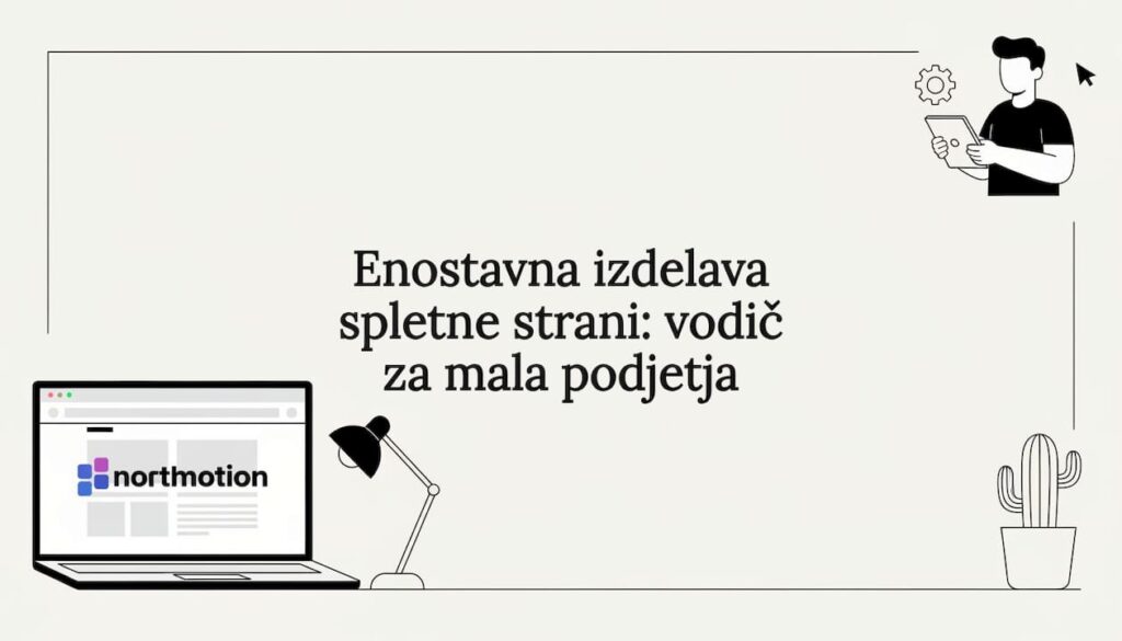Ilustrirana naslovna grafika z elementi, ki spominjajo na spletni dizajn