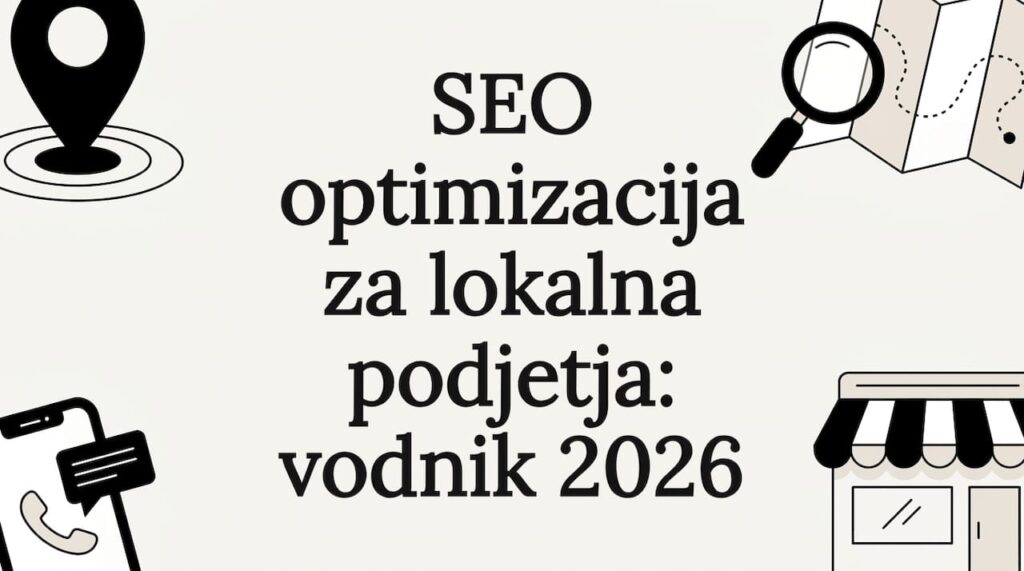 Grafična upodobitev, ki prikazuje zemljevidni označevalec, prodajalno ter različne povezane elemente.