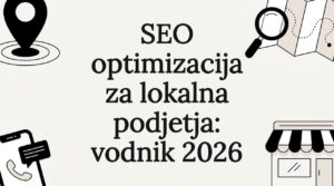 Grafična upodobitev, ki prikazuje zemljevidni označevalec, prodajalno ter različne povezane elemente.