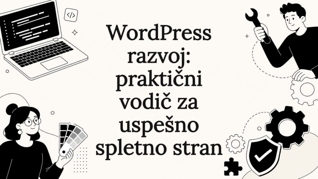 Ilustracija naslovne kartice za razvoj WordPress strani z dekorativnimi elementi